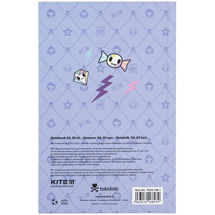 Книга записная Kite tokidoki твердая обложка, А6, 80 листов, клетка (TK24-199-1) изображение 3