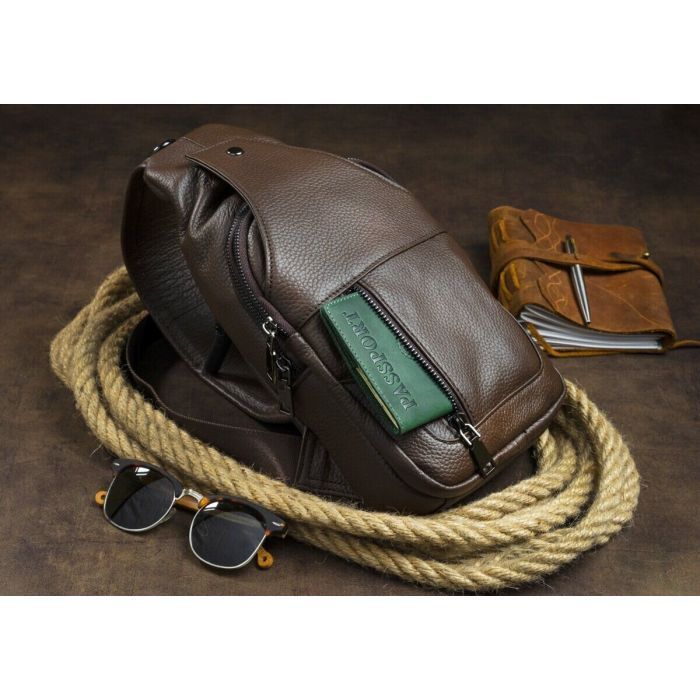 Сумка Vintage Кожаная через плечо Коричневая (14390) изображение 3