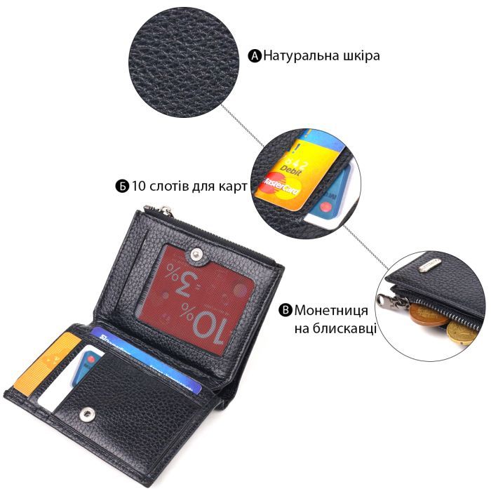 Гаманець Canpellini З натуральної шкіри Чорний (21671) зображення 4