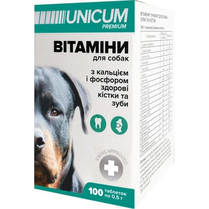 Витамины для собак Unicum PREMIUM зубья и кости 100 табл. (4820150201845) изображение 2