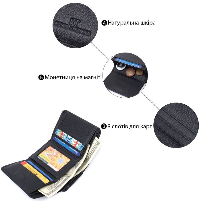 Портмоне ST Leather Из натуральной кожи Черное (22728) изображение 4