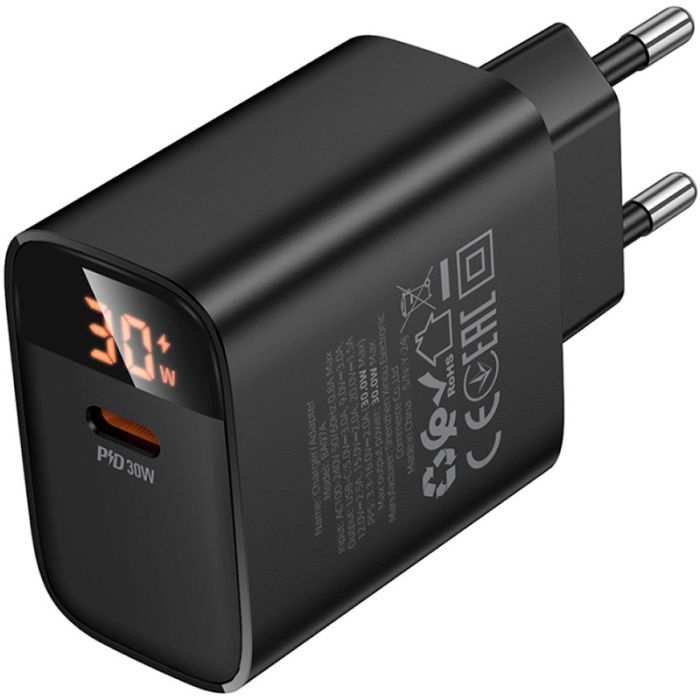 Зарядний пристрій BOROFONE BA97A Ilustre USB-C PD30W digital display Black (6941991120480) зображення 2