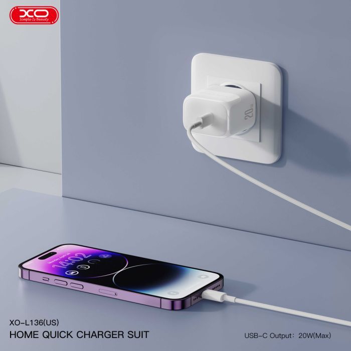Зарядное устройство XO L136 20W USB-C PD White (L136_White) изображение 3