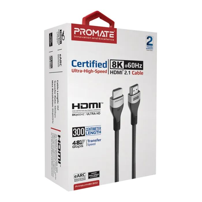 Кабель мультимедийный HDMI to HDMI 3.0m v2.1 grey Promate (primelink8k-300.grey) изображение 2
