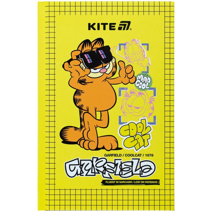 Блокнот Kite А6 Garfield, твердая обложка, 80 листов, клетка (GF25-199)