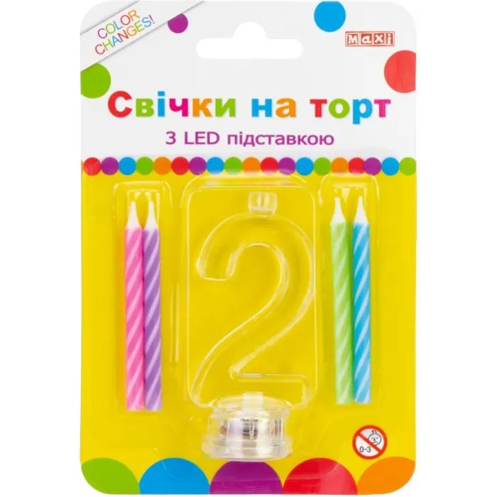 Свеча Maxi 4 шт. на торт з LED підставкою "2", що світиться (MX701007-2)