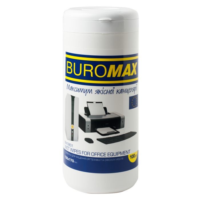 Салфетки Buromax Wet wipes for OFFICE Equipment 100pcs, tube (BM.0801)