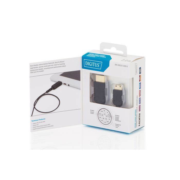 Кабель мультимедийный HDMI M to HDMI mini M 2.0m black Digitus (DB-330121-020-S) изображение 4