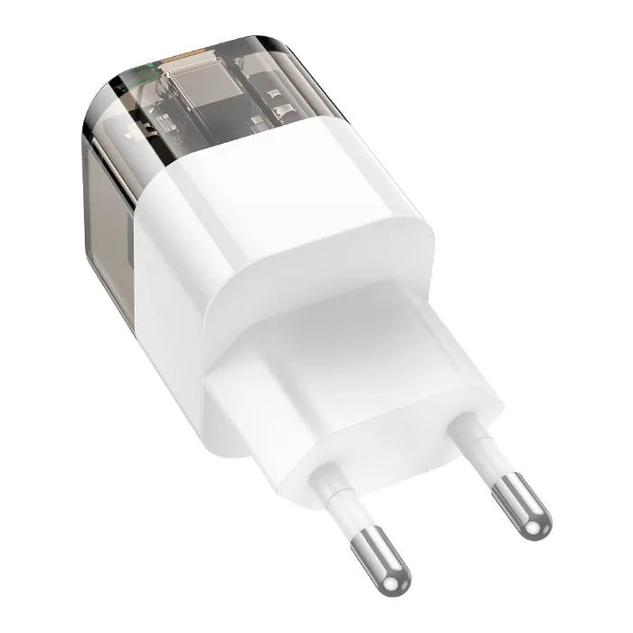 Зарядное устройство HOCO C131A USB-C PD30W + 1xUSB QC3.0 transparent black (6942007609821) изображение 2