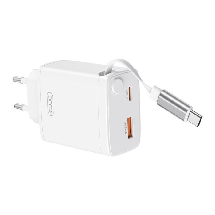 Зарядний пристрій XO 1xUSB-C + 1xUSB QC30W GaN + cable USB-C to USB-C white (XO-CE31) зображення 3 Зарядний пристрій XO 1xUSB-C + 1xUSB QC30W GaN + cable USB-C to USB-C white (XO-CE31) зображення 3