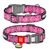 Нашийник для тварин WAUDOG Nylon з QR-паспортом "Смайли на рожевому", пластиковий фастекс L (282-0187)