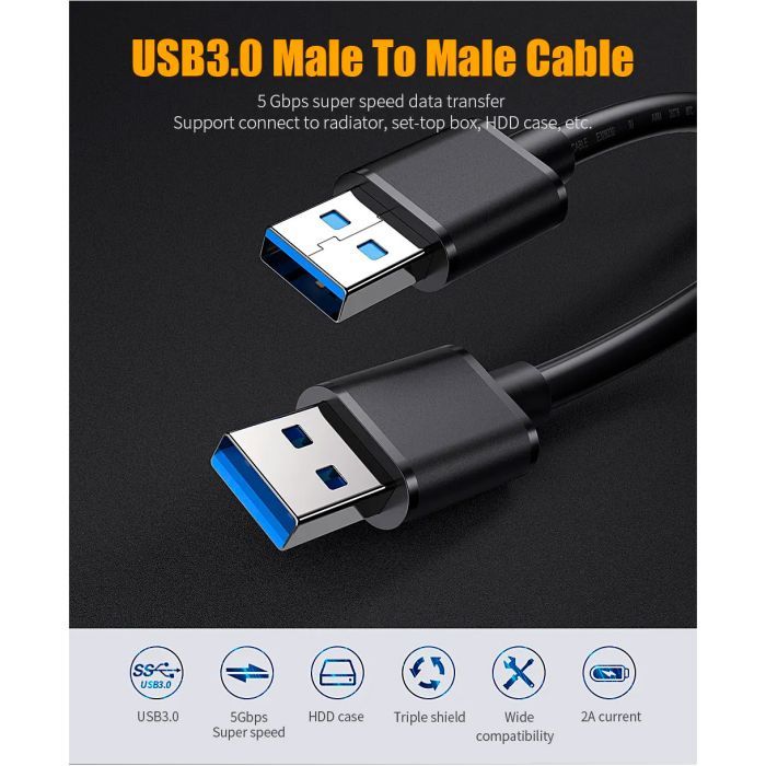 Дата кабель USB 3.0 AM/AM 0.5m 5Gbps black Essager (EXCAA-YTB01) изображение 2