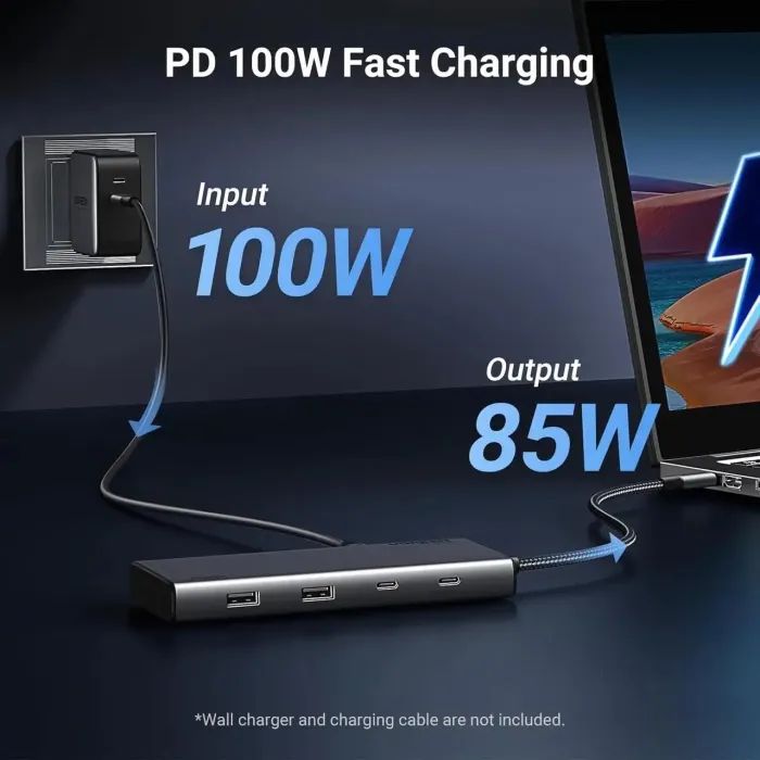 Концентратор Ugreen USB-C to 2xUSB 3.2 + 2xUSB-C 3.2 + 2xHDMI + DP 4K60Hz + PD 100W CM639 gray (35625) зображення 3