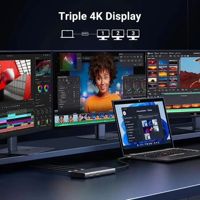 Концентратор Ugreen USB-C to 2xUSB 3.2 + 2xUSB-C 3.2 + 2xHDMI + DP 4K60Hz + PD 100W CM639 gray (35625) зображення 4