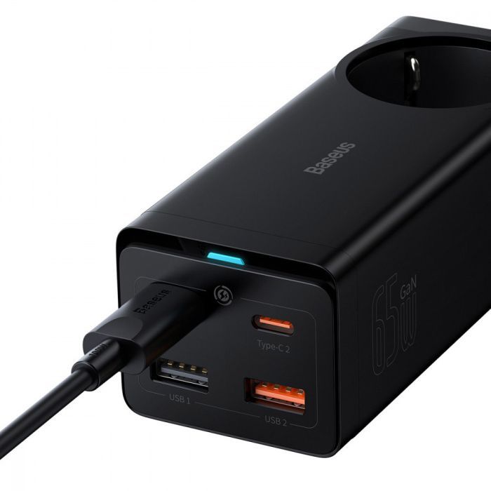 Зарядное устройство Baseus AC + 2xUSB-C 65W + 2xUSB black (PSZM000901) изображение 5
