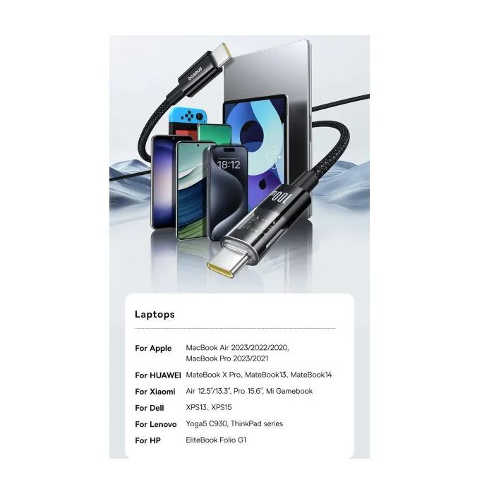Дата кабель USB-C to USB-C 2.0m 100W (20V/5A) black Baseus (P10373000111-01) изображение 7