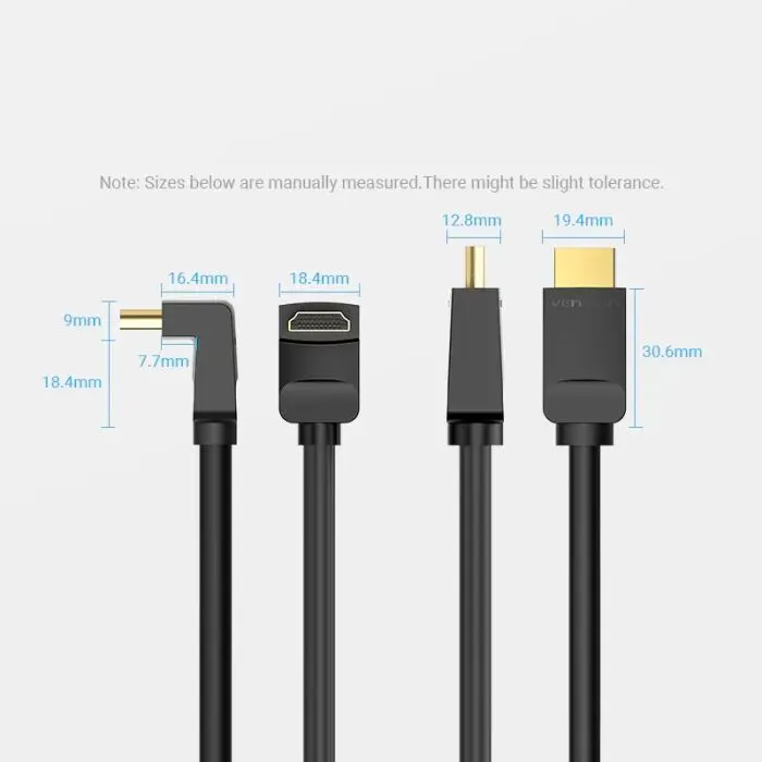 Кабель мультимедийный HDMI M to HDMI M 3.0m 4K60Hz 90° corner black Vention (AAQBI) изображение 6