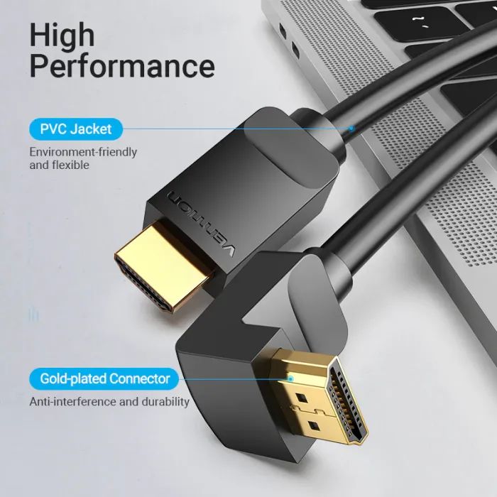Кабель мультимедійний HDMI M to HDMI M 3.0m 4K60Hz 90° corner black Vention (AAQBI) зображення 8
