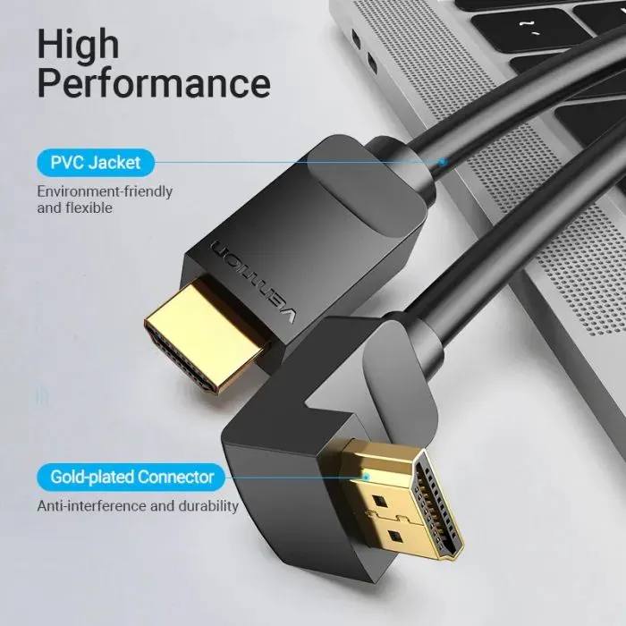 Кабель мультимедийный HDMI M to HDMI M 3.0m 4K60Hz 90° corner black Vention (AAQBI) изображение 8