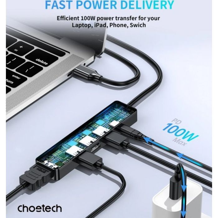 Порт-репликатор Choetech Dock-Station USB-C 5-in-1 (HDMI/PD/USB-A/USB-C) (HUB-M80-BK) изображение 2