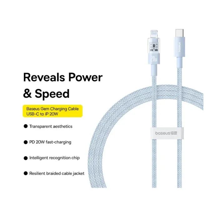 Дата кабель USB-C to Lightning 1.0m 20W Gem Fast-Charging blue Baseus (P10373001311-00) зображення 10