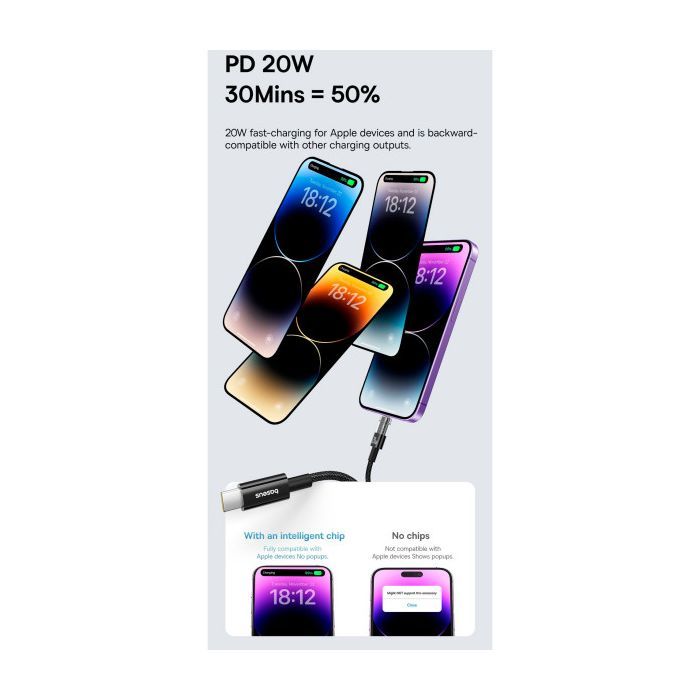 Дата кабель USB-C to Lightning 1.0m 20W Gem Fast-Charging blue Baseus (P10373001311-00) зображення 3