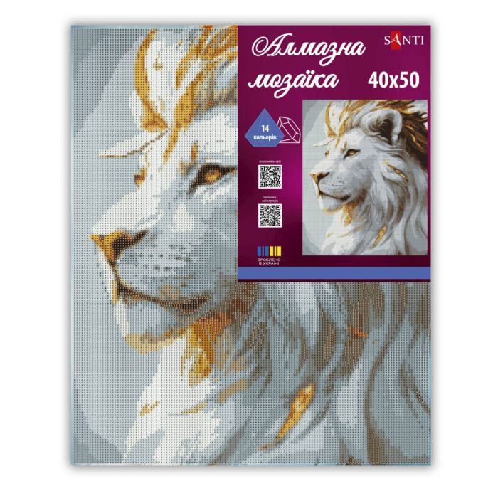 Картина по номерам Santi алмазна мозаїка "Білий лев", 40*50см на підрамнику (956065) изображение 2