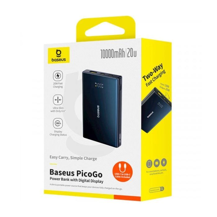 Батарея универсальная Baseus 10000mAh PicoGo 20W PD, QC, USB-A, 2*USB-C, Black (P10076801123-00) изображение 5