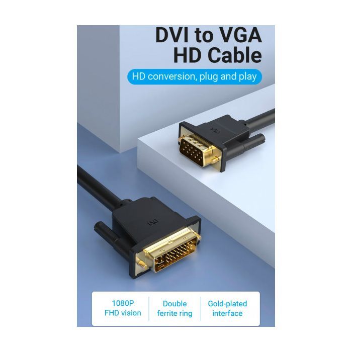 Кабель мультимедийный DVI M to VGA M 3.0m 24+5pin black Vention (EACBI) изображение 2