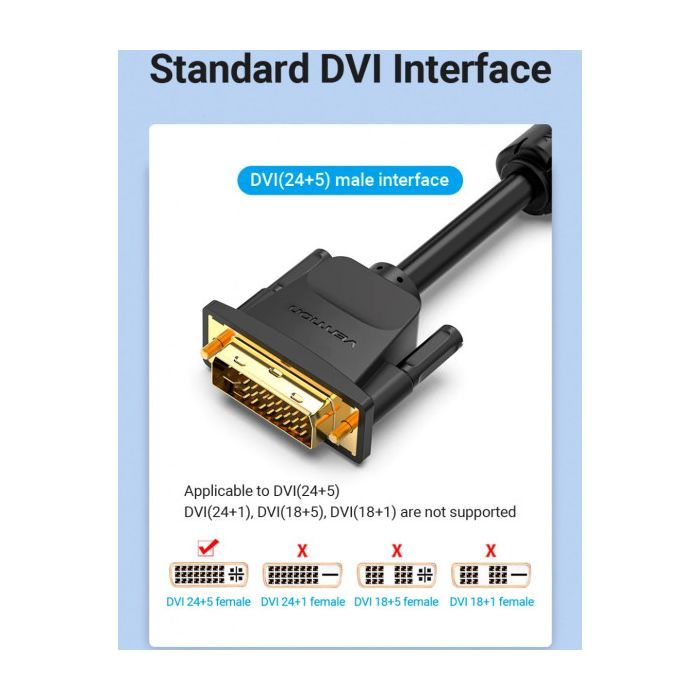 Кабель мультимедийный DVI M to VGA M 3.0m 24+5pin black Vention (EACBI) изображение 3