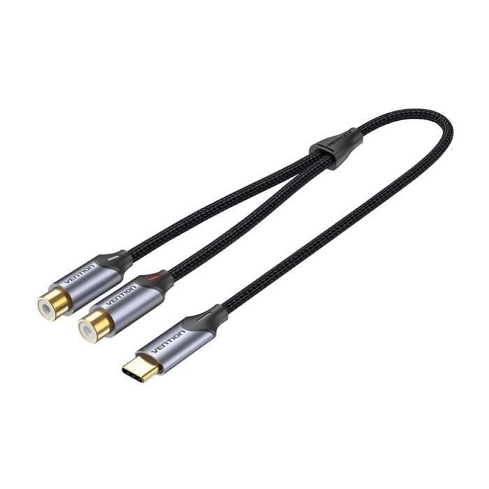 Кабель мультимедийный USB-C M to 2xRCA F 0.5m black Vention (BGVHD)