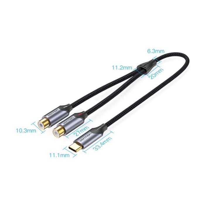 Кабель мультимедийный USB-C M to 2xRCA F 0.5m black Vention (BGVHD) изображение 2
