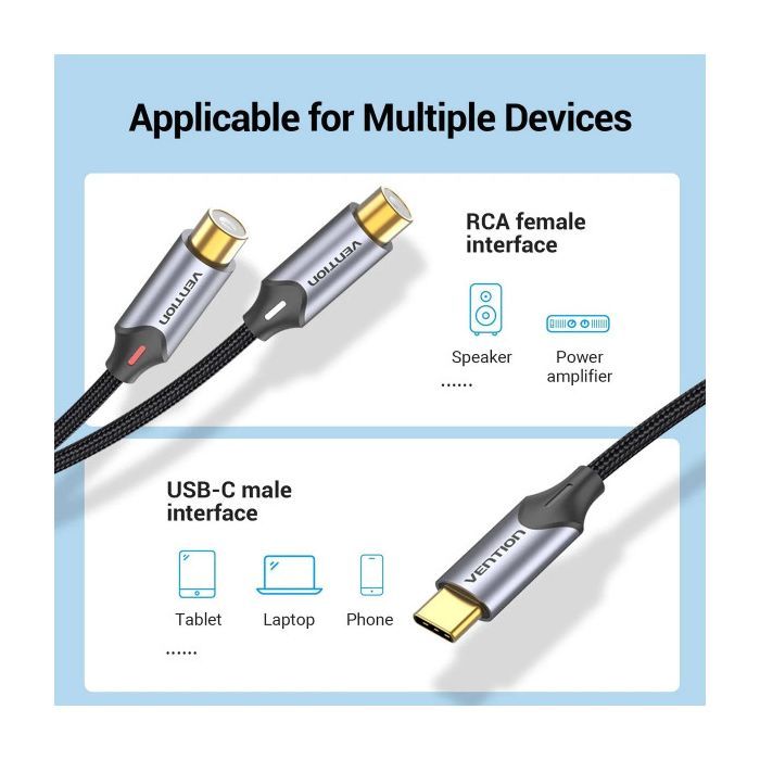 Кабель мультимедийный USB-C M to 2xRCA F 0.5m black Vention (BGVHD) изображение 3