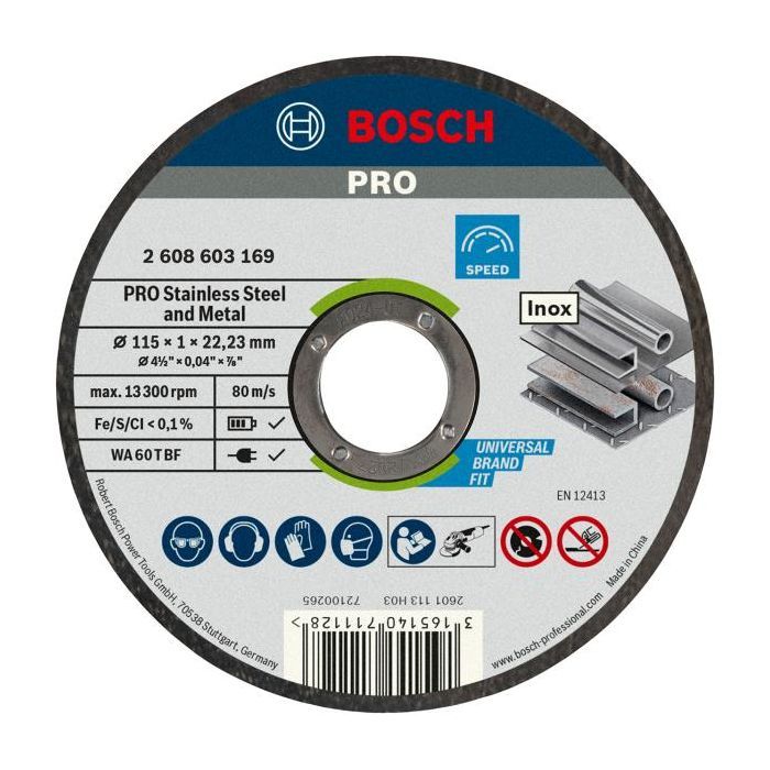 Круг відрізний Bosch Professional, для нержавіючої сталі та металу, 115×1×22.23 mm (2.608.603.169)