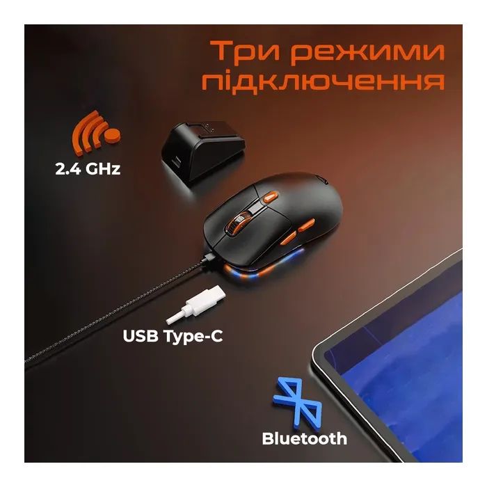Мышка Meetion GW38 Wireless/Bluetooth/USB Black (MT-GW38-A) изображение 3