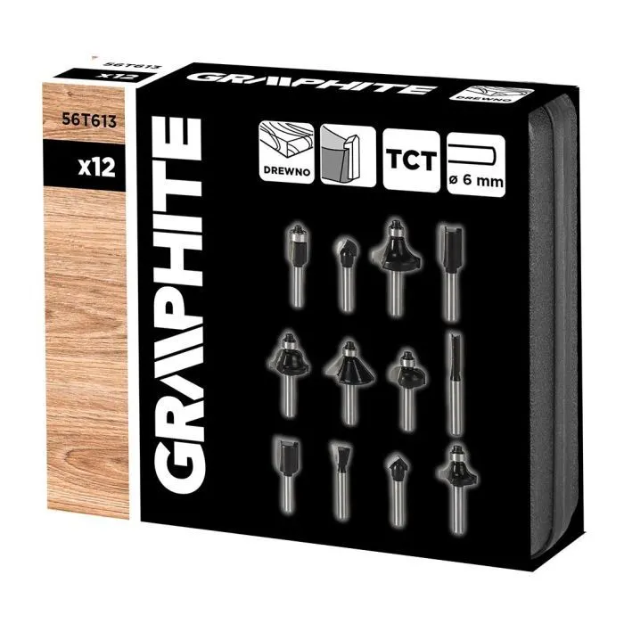 Набор фрез Graphite по дереву, твердосплавные, 6мм, 12шт (56T613) изображение 9