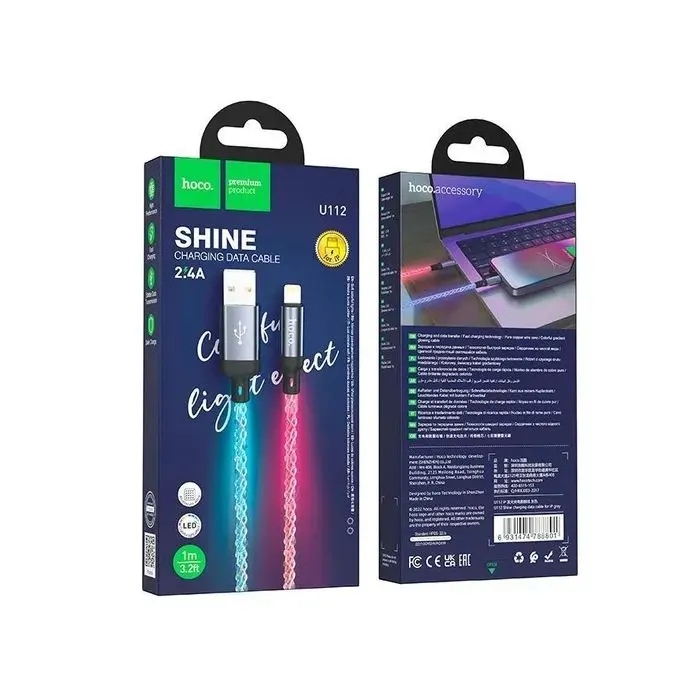 Дата кабель USB 2.0 AM to Lightning 1.0m U112 Shine gray HOCO (6931474788801) изображение 7