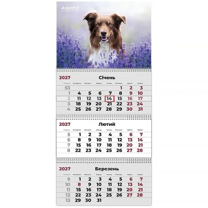 Календарь Axent настенный квартальный 2027 г.,3 пр. Dogs 1 (8803-27-10-A)