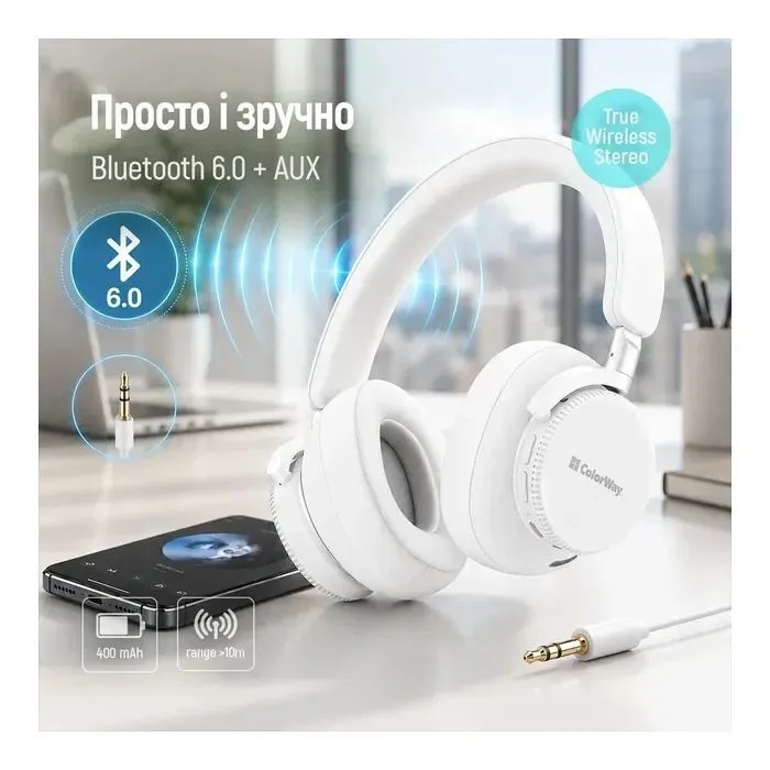 Наушники ColorWay Prime White (CW-HBT01WT) изображение 8