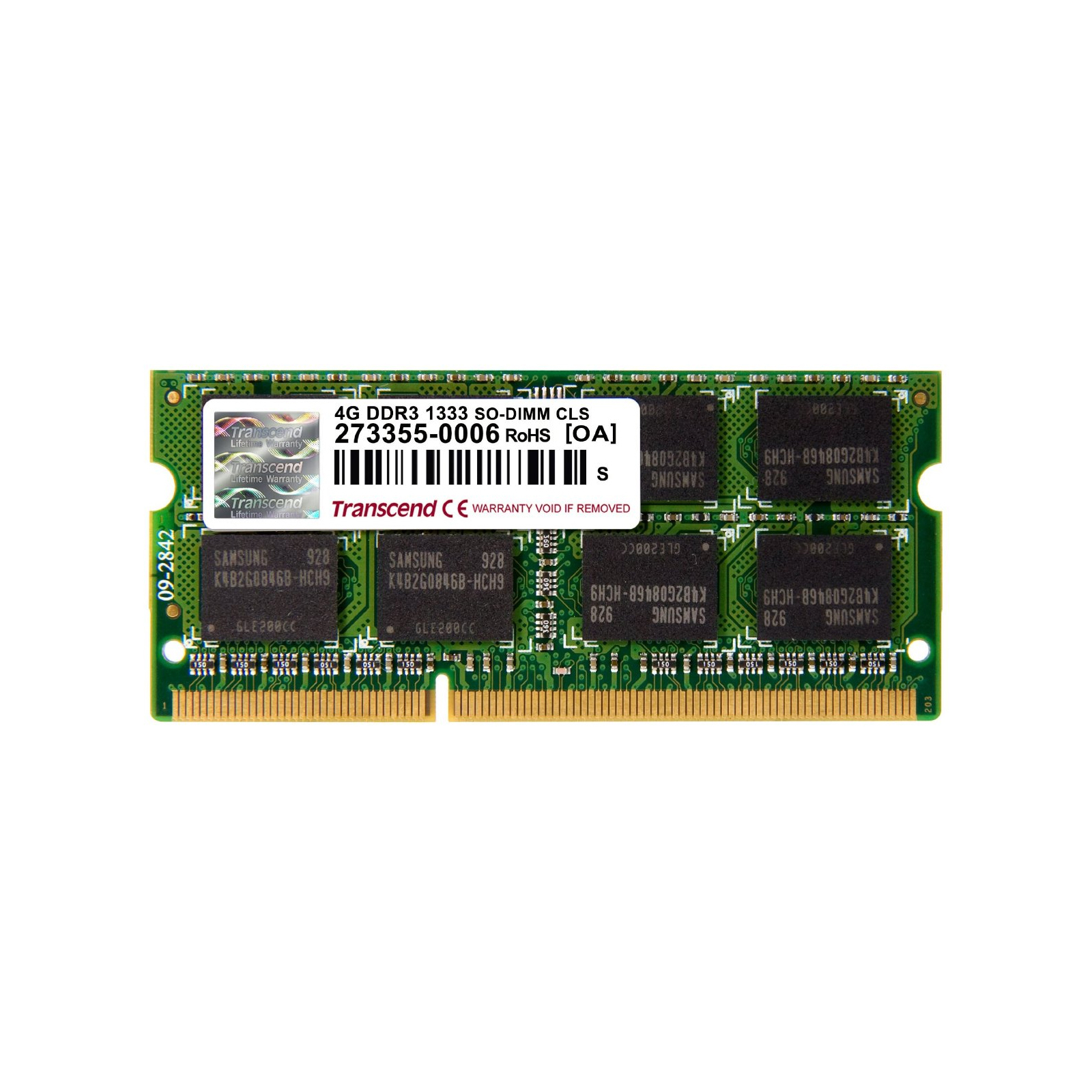 Модуль пам'яті для ноутбука SoDIMM DDR3 4GB 1333 MHz Transcend (TS512MSK64V3N)