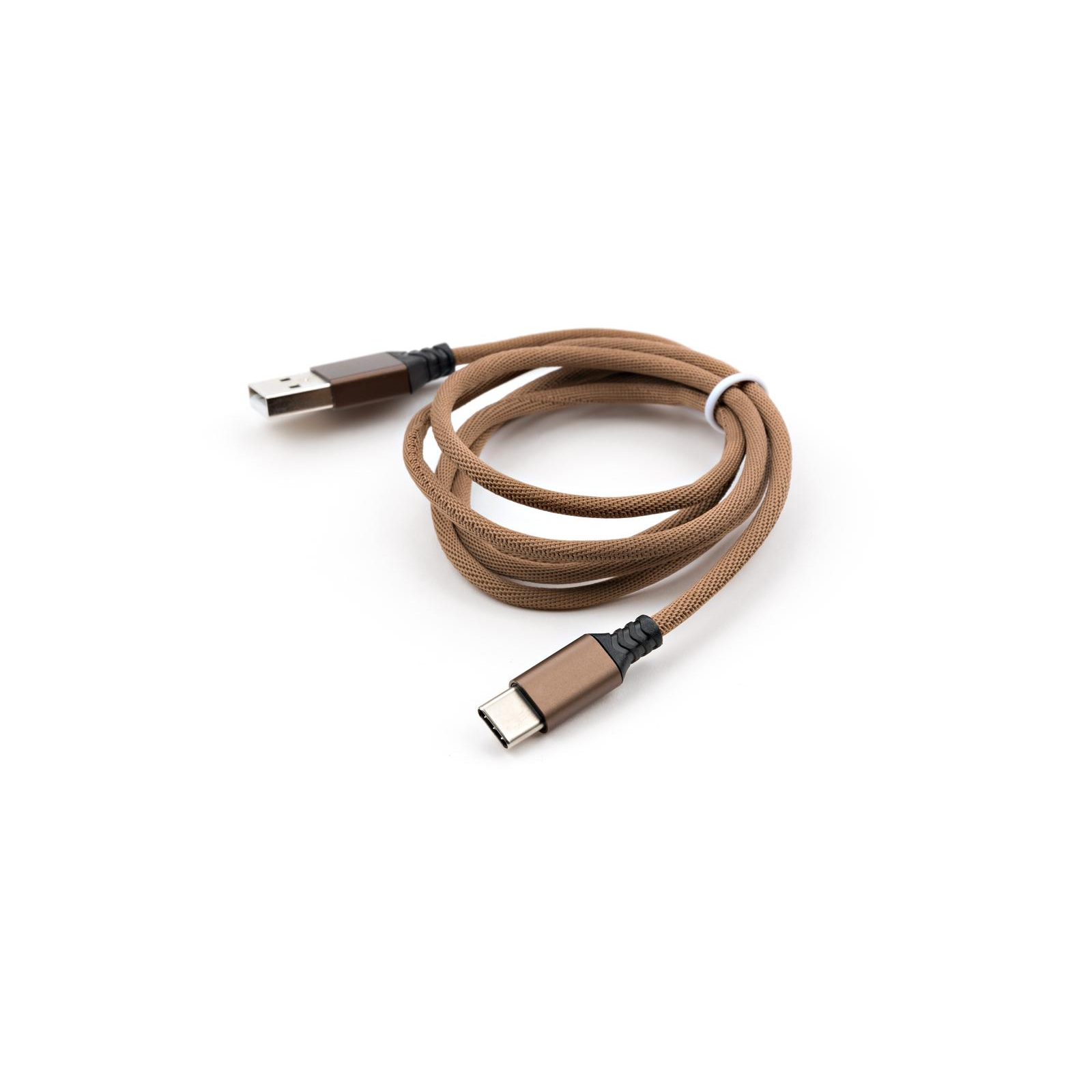 Дата кабель USB 2.0 AM to Type-C nylon 1m brown Vinga (VCPDCTCNB21BR) зображення 2