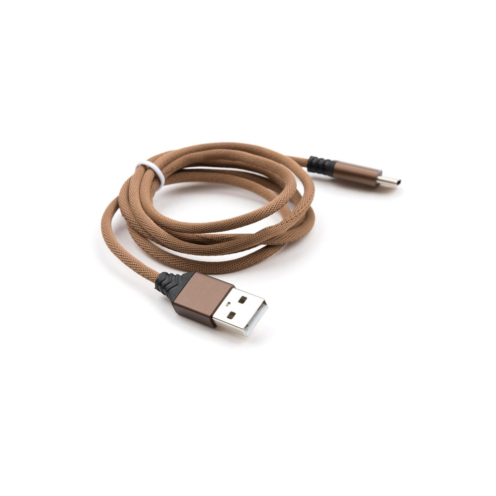 Дата кабель USB 2.0 AM to Type-C nylon 1m brown Vinga (VCPDCTCNB21BR) изображение 3