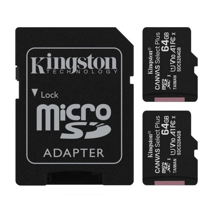 Карта памяти Kingston 64GB Class 10 Canvas Select Plus 100R A1 (SDCS2/64GB-2P1A)