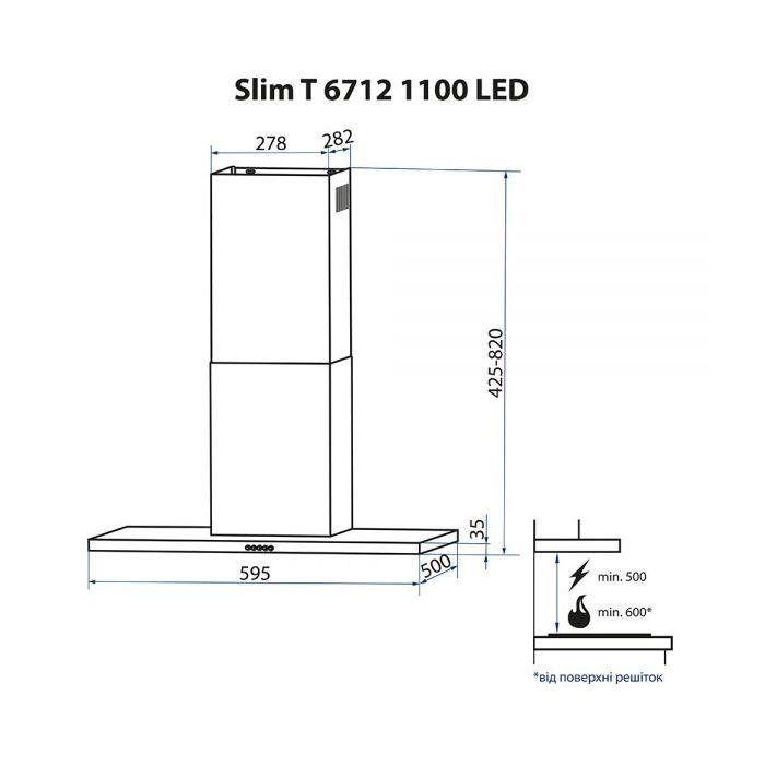 Витяжка кухонна Minola Slim T 6712 I 1100 LED зображення 12