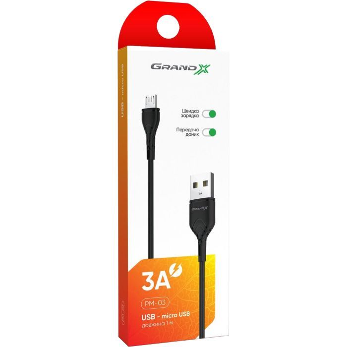 Дата кабель USB 2.0 AM to Micro 5P 1.0m Grand-X (PM-03W) изображение 3