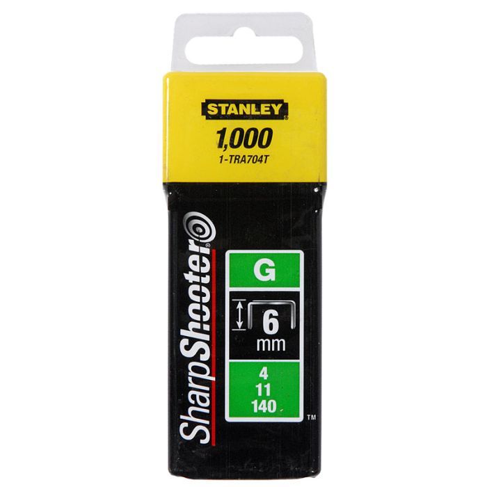 Скоби для будівельного степлера Stanley тип G 6мм (Степлер 6-TR250) 1000шт (1-TRA704T)