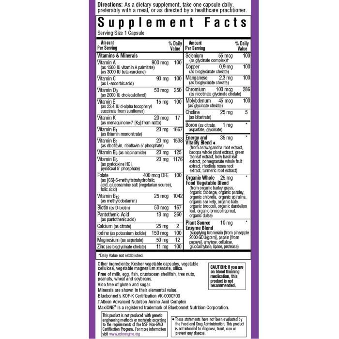 Мультивітамін Bluebonnet Nutrition Мультивітаміни без заліза, MAXI ONE Iron Free, 30 вегетаріан (BLB0133) зображення 2