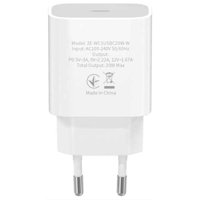 Зарядное устройство 2E USB-C Wall Charger PD3.0 DC5V/3A, 20W, white (2E-WC1USBC20W-W) изображение 2