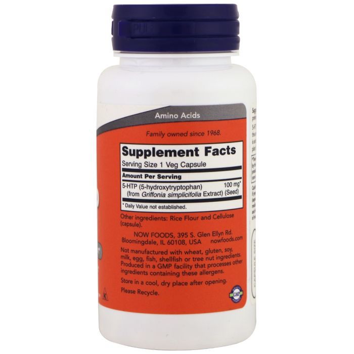 Амінокислота Now Foods 5-HTP (гідроксітріптофан), 100мг, 60 вегетаріанських капсул (NOW-00105) зображення 2