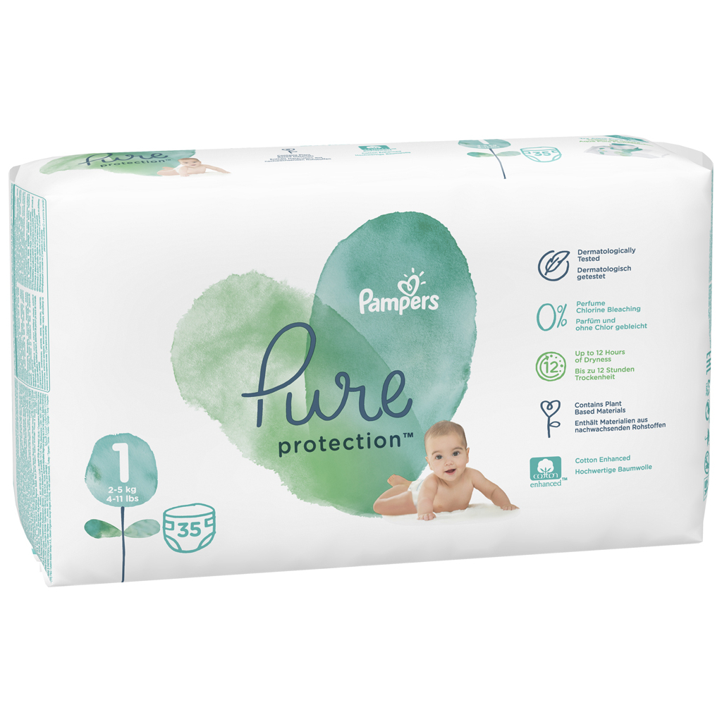 Підгузки Pampers Pure Protection Розмір 1 Newborn 2-5 кг 35 шт. (8001841023120) зображення 3
